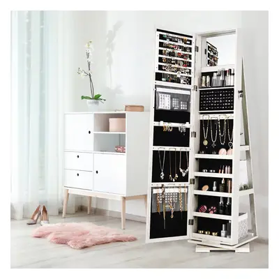 360 Rotating Mirrored Jewelry Cabinet Free Standing Jewelry Armoire