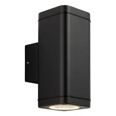 Non Automatic Up & Down Outdoor Wall Light - Textured Black & Glass Diffuser