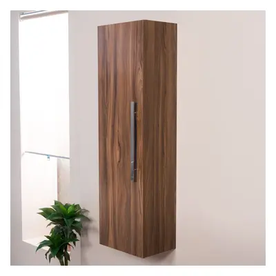 Aquariss Walnut Rectangular Wall Mounted Tall Bathroom Storage Unit with Soft Closing Door 1200m