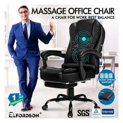 ELFORDSON Massage Office Chair Footrest Gaming Seat PU Leather