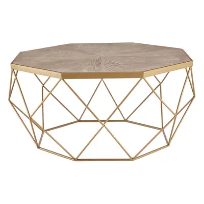 LIVIVO Round Coffee Table with Metal Leg for Living Room Gold Brown