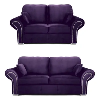 Oakland 3+2 Seater Sofa Set Plush Velvet Purple