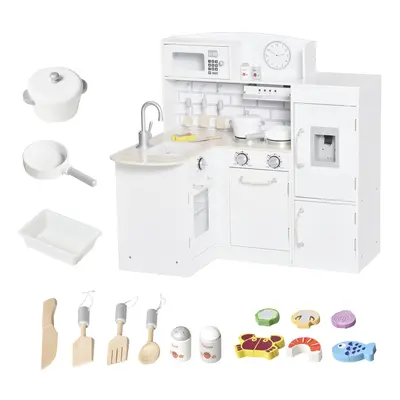 HOMCOM Kids Kitchen Play Kitchen Toy Set for Children w/ Drinking Fountain White