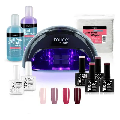 Mylee Complete Professional Gel Nail Polish LED Lamp Kit, 4x MYGEL Colours, Top & Base Coat, Myl