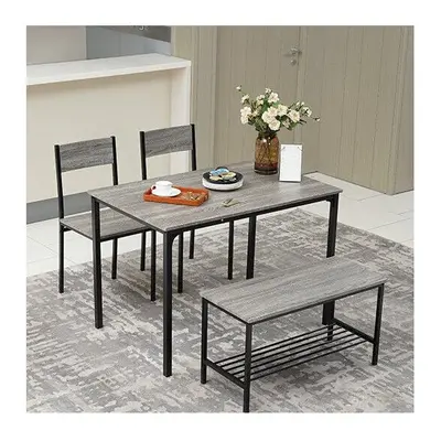 4pcs Dining Table and Chairs Set Wooden Bench Seat Metal Frame Kitchen