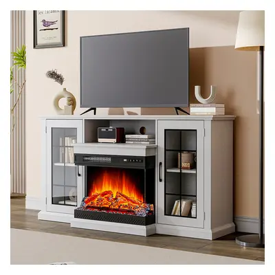 3-Sided Electric Fireplace TV Stand with Glass Door Closed Storage