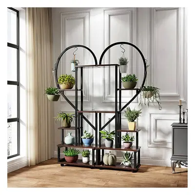 2 Pcs Half-Heart-Shaped Tiered Plant Stand Rustic Brown