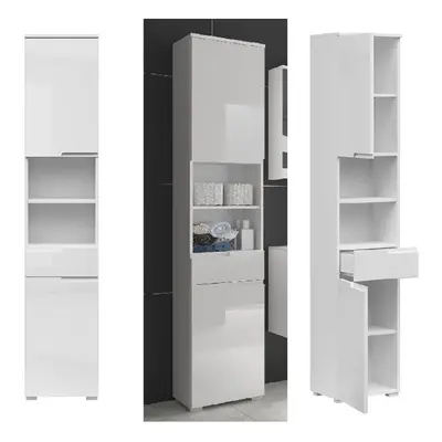 Tall Bathroom Cabinet Floor Storage Unit Drawer Tallboy White Gloss Spice