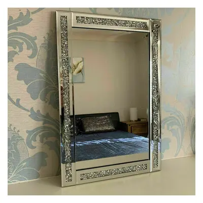 SILVER CRUSHED JEWEL LOOSE DIAMOND WALL MIRROR DRESSING MAKE UP GIRLS BEDROOM