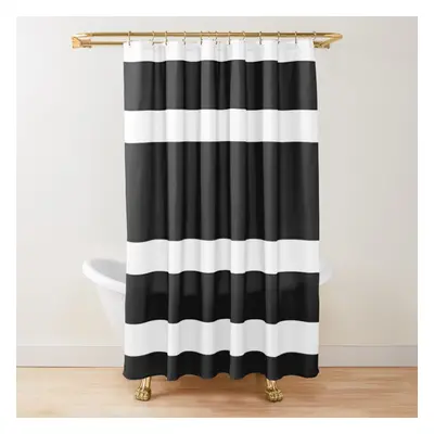 Shower Curtains Black and white wide stripes for Bathroom Decor 72x72 inches