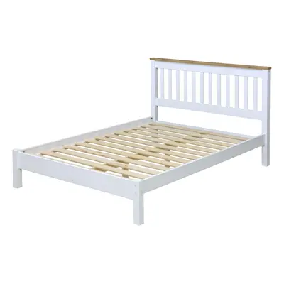 White 4ft Double Bed Frame with Solid Pine Top Square Cut Legs Arizona