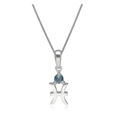 Aquamarine Pisces Zodiac Charm Necklace in 9ct White Gold