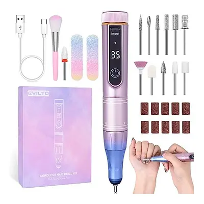 Electric Nail Files Cordless, Professional Nail Drill LCD Display With Bits Speed 35000RPM Recha