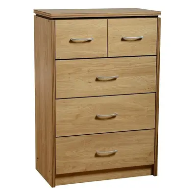 Charles 3+2 Drawer Chest Oak Effect Veneer with Walnut Trim