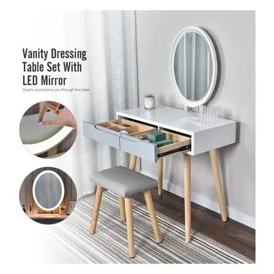 Dressing Table w/Mirror Stool Drawers Modes Light 80x40 Vanity Table