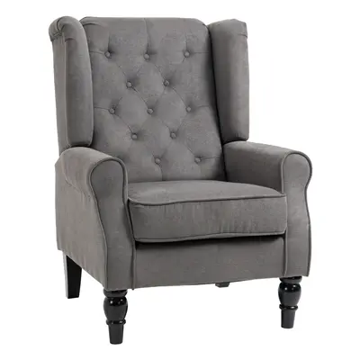 HOMCOM Accent Armchair Home Furniture Retro Tufted Club Wood Fabric Dark Grey