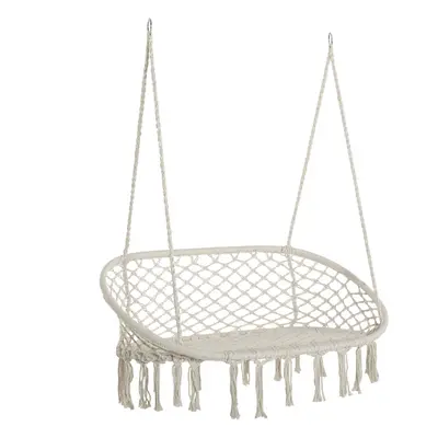 Outsunny Hanging Hammock Chair Macrame Seat for Patio Garden White