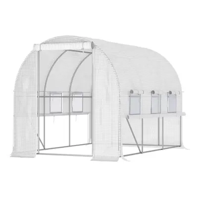 Outsunny x x 2m Polytunnel Green House w/ UV-resistant PE Cover, White