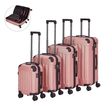 AREBOS Travel Suitcase Set Hard Case Trolley Suitcase Set S-M-L-XL Set Rose gold