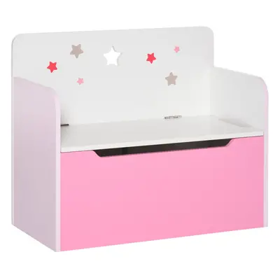 HOMCOM Kids Wooden Toy Box Children Storage Chest Bench Organiser Bedroom Pink