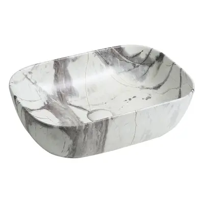 7840 Ceramic Oblong Countertop Basin in White Marble Effect