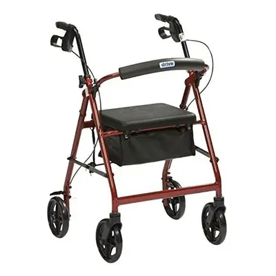 Red Aluminium Rollator with Padded Seat and Vinyl Underseat Bag