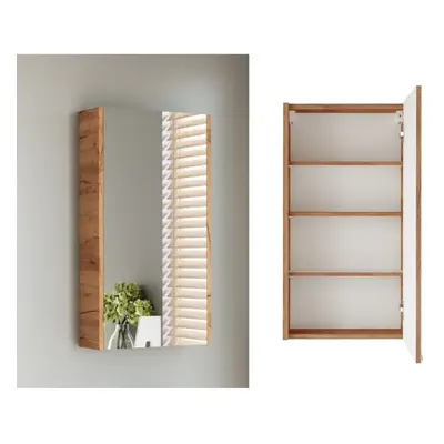 Bathroom Mirror Cabinet Mirrored Wall Unit 400mm Slimline Small Oak Avir