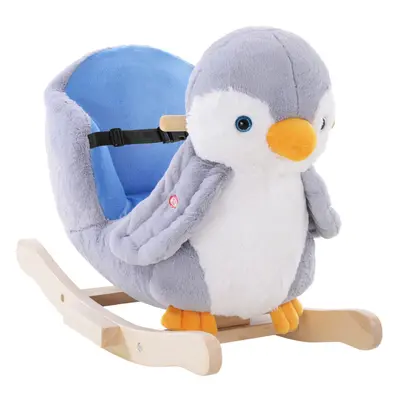 HOMCOM Animal Baby Rocking Horse Penguin Plush Musical Button w/32 Songs Wood