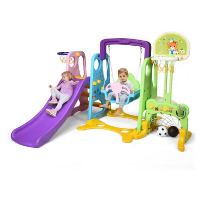 6-in-1 Toddler Slide and Swing Playset Basketball Football Climber Set