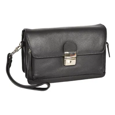 Real Leather Wrist Pouch Organiser Clutch Bag A853 Black