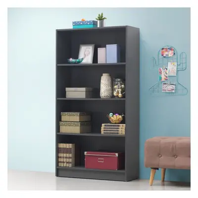 4 Tier Bookcase Tall Display Shelving Storage Unit Wood Furniture Dark Grey