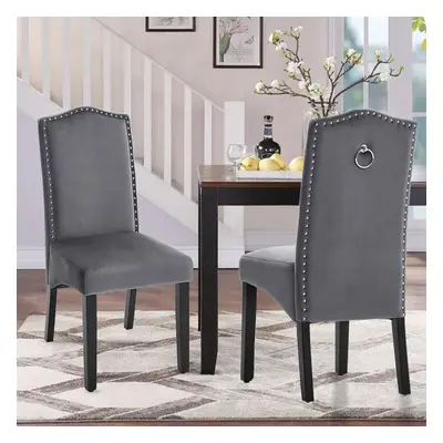 Set of Grey Velvet High Back Dining Chairs