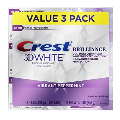 Crest Toothpaste 3D White Brilliance Vibrant Peppermint, 4.1oz (Pack of 3)