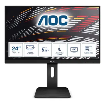 AOC 24P1 - Inch FHD Monitor, 60Hz, 5ms, IPS, Speakers, Height Adjust, USB Hub, Flicker Free (192