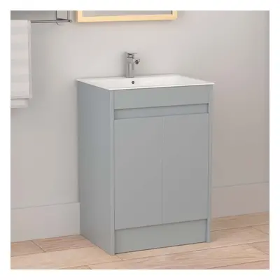 600mm Bathroom Vanity Unit & Basin Sink 100% Waterproof Cabinet Light Grey