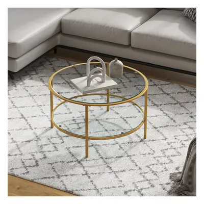 Modern 2-Tier Round Tempered Glass Coffee Table Centre Table