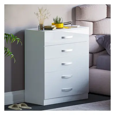 (White) Hulio Drawer Chest Bedroom Garment Storage Gloss