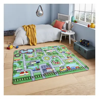 (100x150cm) Inspire G4563 Rugs in Green Kids Road Map Bright Fun Children Mats