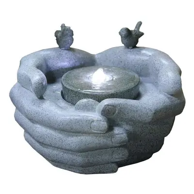 (Cupped Hands Fountain) GEEZY Tier Bowls Indoor Outdoor Polyresin Water Fountain Feature LED Lig