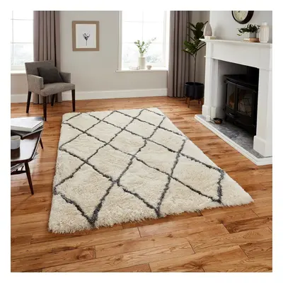 (150x230cm) Morocco Rugs in Ivory Grey Shaggy Moroccan Hand Tufted Soft Acrylic Mats