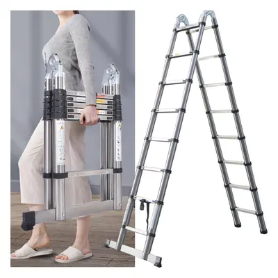 (2.5M+2.5M A Frame Ladder) Extendable Ladder Steel Telescoping Ladder Portable Step Ladders Mult