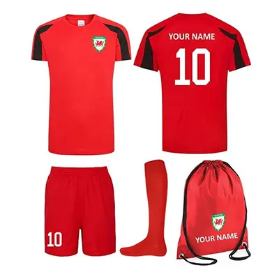 (9-11 Years) ProspoÂ® Kids Personalised Wales Style Football Kit Bag Youth Football Wales Boys O