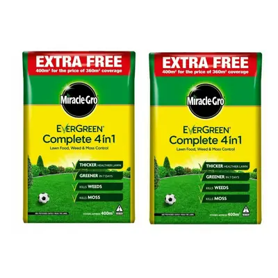 (Miracle Gro Evergreen in Complete 400sqm Lawn Food Weed & Moss Control Feed Pack of 2) EverGree