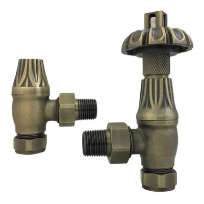 (Antique Brass) Traditional Thermostatic TRV Antique Design Angled Radiator Rad Valves Pair