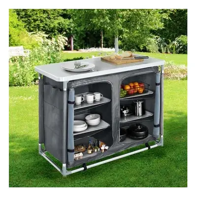 (Grey - 100x49.5x79.5cm) Travel Camping Kitchen Stand Unit Folding Storage Table Portable Outdoo