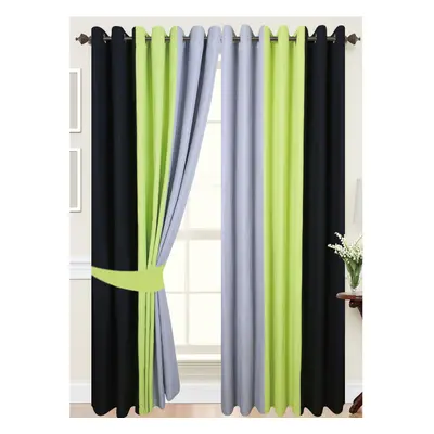 (66"wide x 54"drop) Eyelet Curtains Lined Tone Black Lime Green Grey