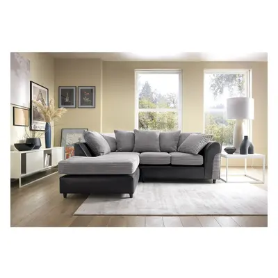 (Black, Left Facing) Harvey Cord Fabric Corner Sofa