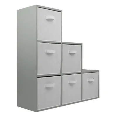 (6 White Drawers) Charles Jacobs Grey Tier Cube Storage Bookcase Shelf Display Unit with Choice 