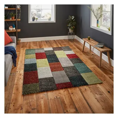 (160x220cm) Brooklyn Modern Rugs in Square Patchwork Grey and Multicolour Thick Soft Mats