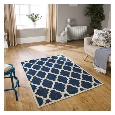 (Trellis - Blue, x cm) Non Slip Outdoor/Indoor Flatweave Rugs Patio garden Small Extra Large Mat